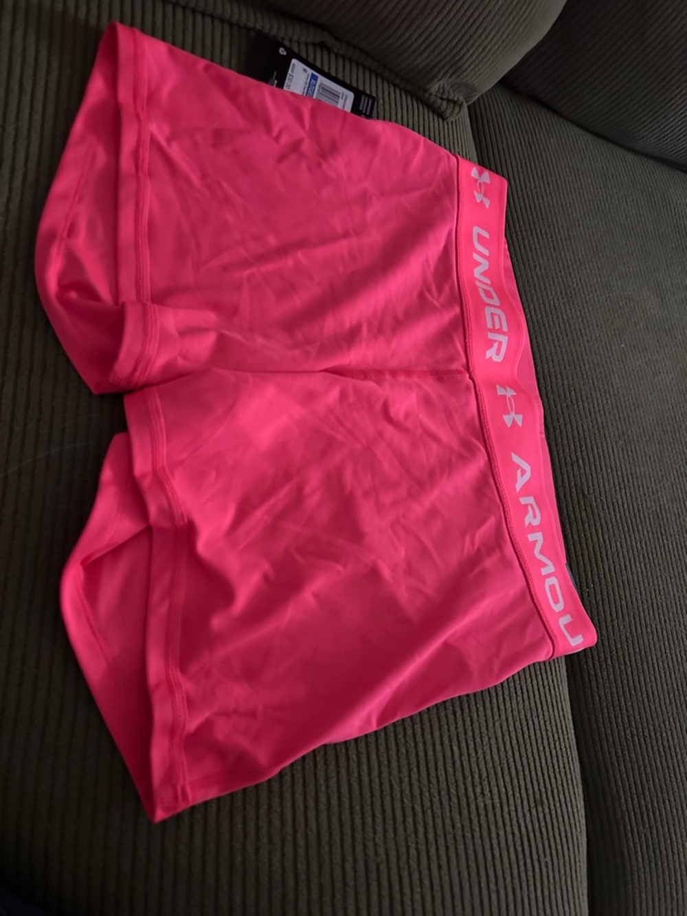 Under Armour Women's Hot Pink Athletic Shorts with Logo Waistband
